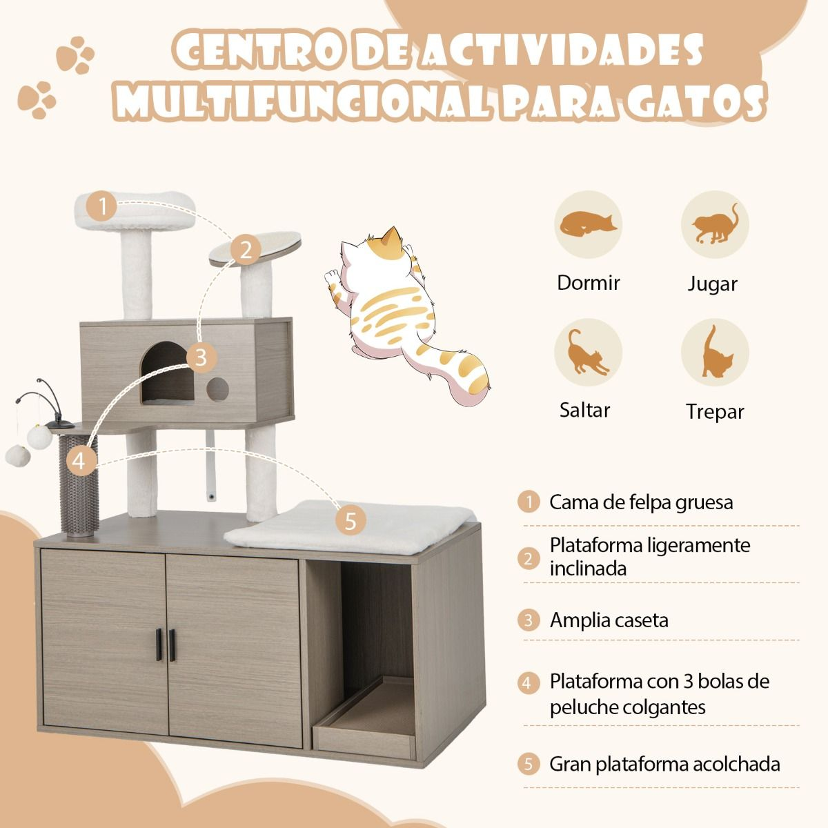 2 en 1 árbol para gatos con mueble oculto para arenero - Imagen 7