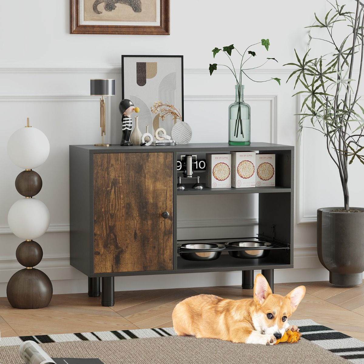 Gabinete de alimentos para perros con estación de alimentación elevada ajustable