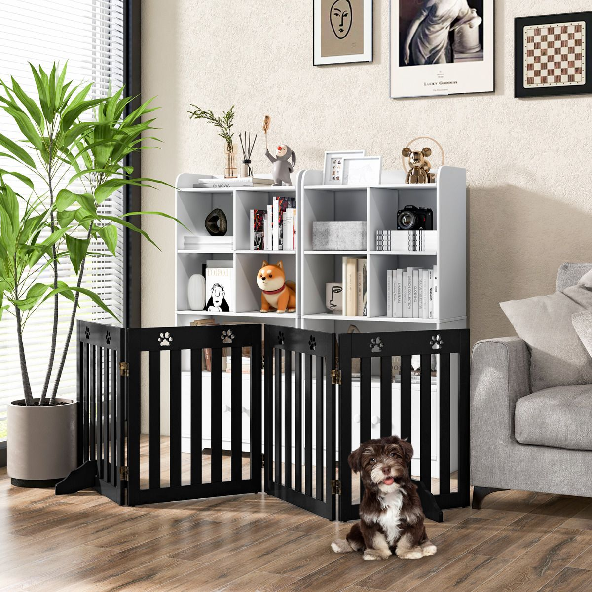 Barrera de seguridad plegable para perros (4 paneles)