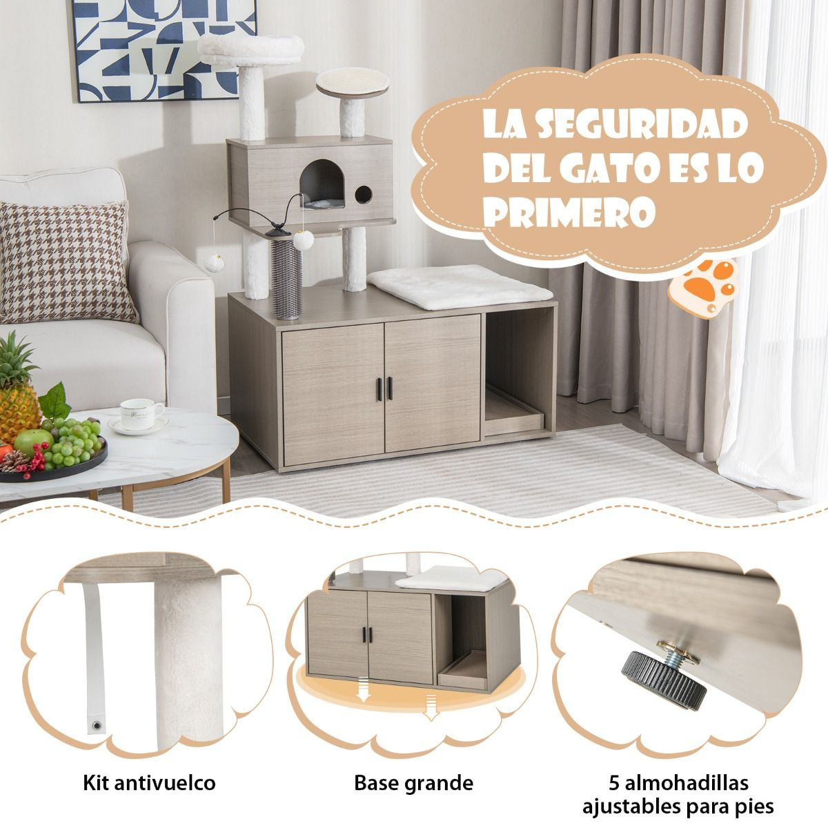 2 en 1 árbol para gatos con mueble oculto para arenero - Imagen 9