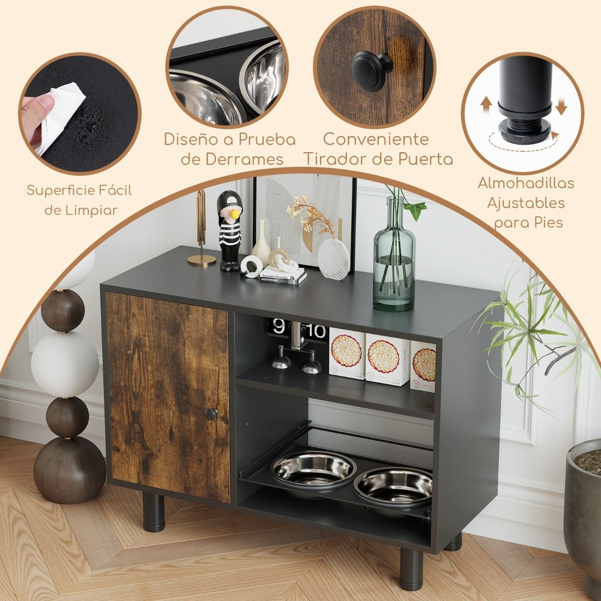 Gabinete de alimentos para perros con estación de alimentación elevada ajustable - Imagen 9