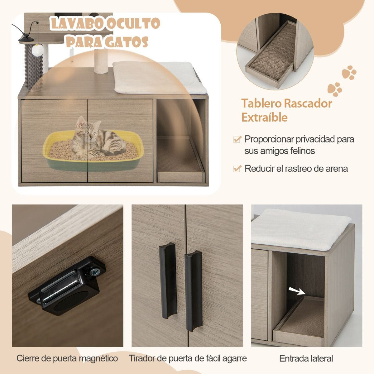 2 en 1 árbol para gatos con mueble oculto para arenero - Imagen 5