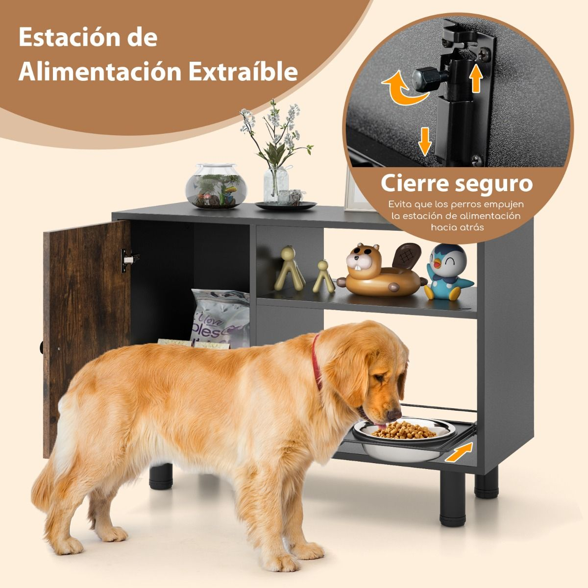 Gabinete de alimentos para perros con estación de alimentación elevada ajustable - Imagen 8