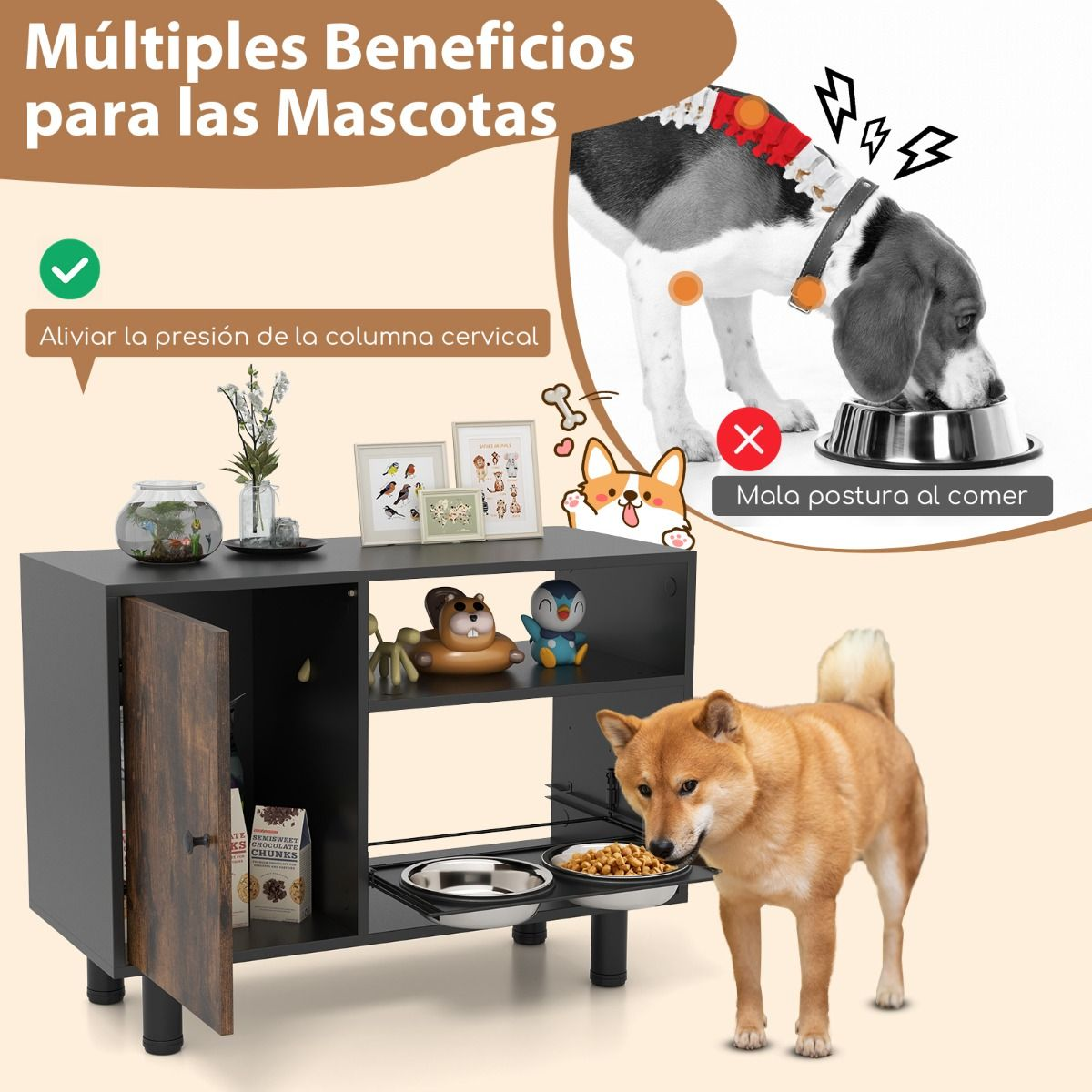 Gabinete de alimentos para perros con estación de alimentación elevada ajustable - Imagen 6