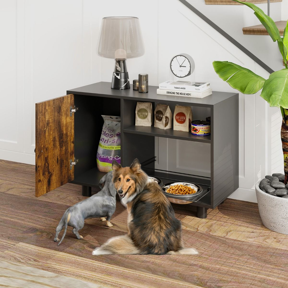 Gabinete de alimentos para perros con estación de alimentación elevada ajustable - Imagen 4