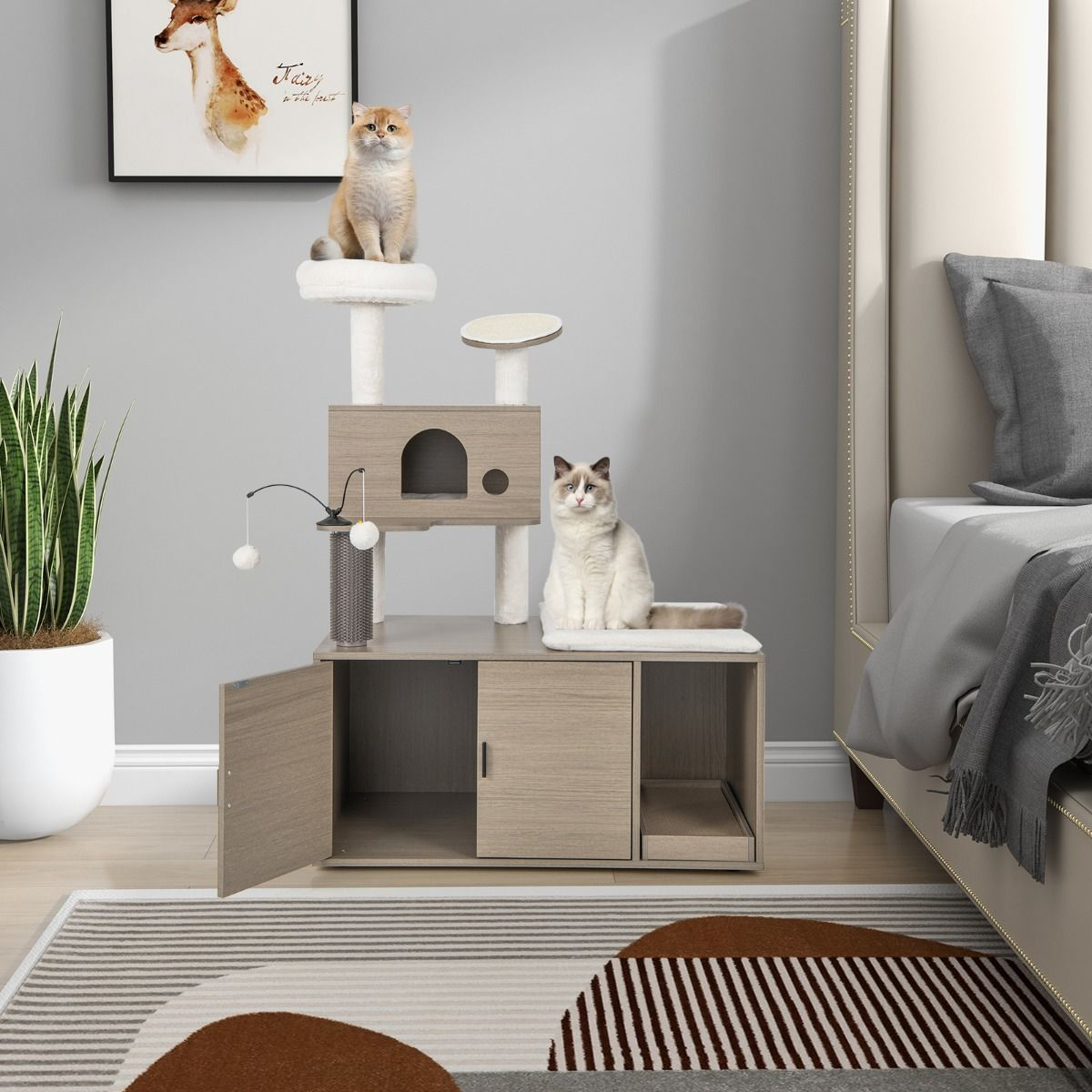 2 en 1 árbol para gatos con mueble oculto para arenero