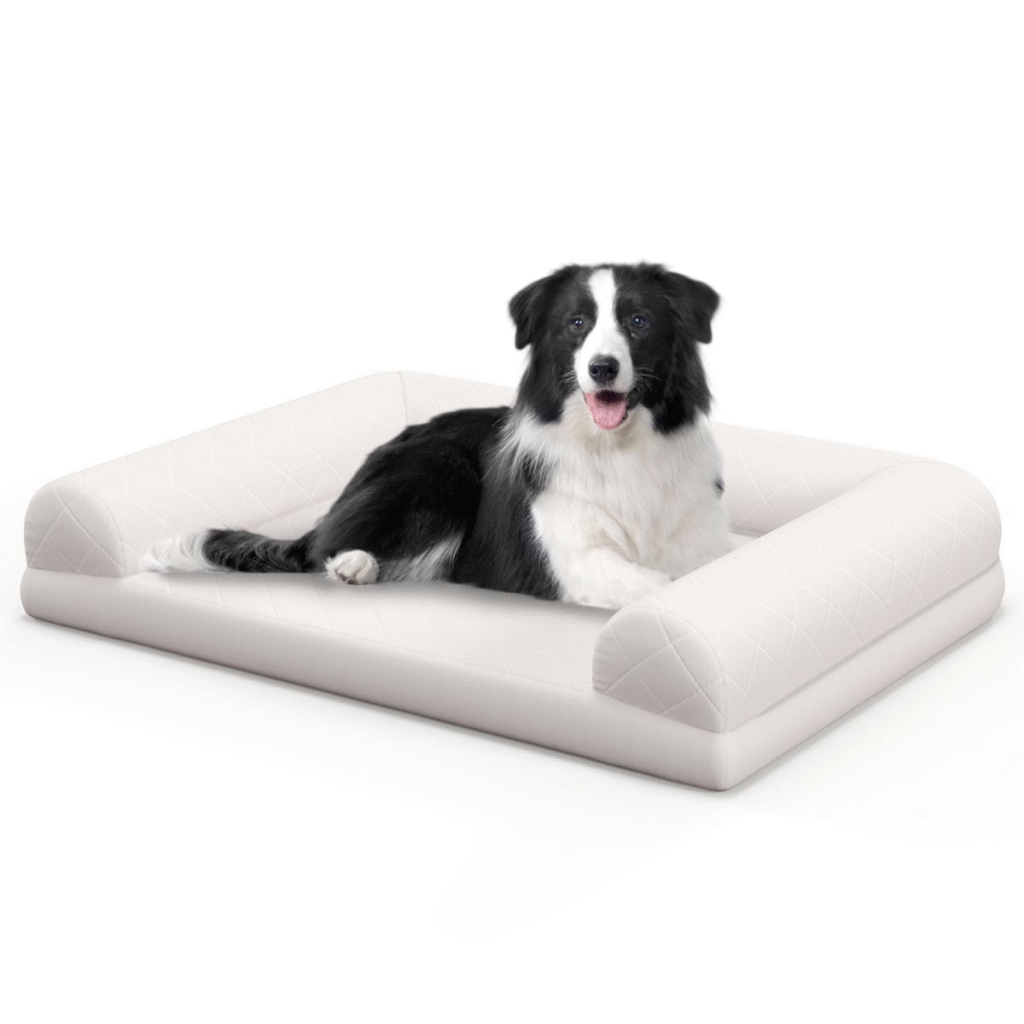 Cama Ortopédica Para Perros Pequeños y Medianos - Confort con Almohada en 3 Lados y Funda Lavable (90 x 69 x 18 cm, Beige)
