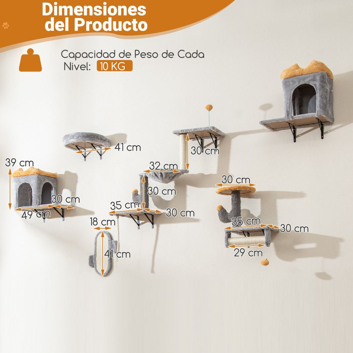 Conjunto de muebles para gatos montado en la pared - Imagen 3