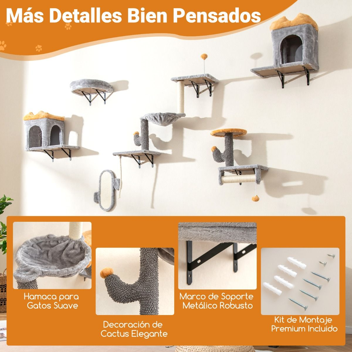 Conjunto de muebles para gatos montado en la pared - Imagen 7