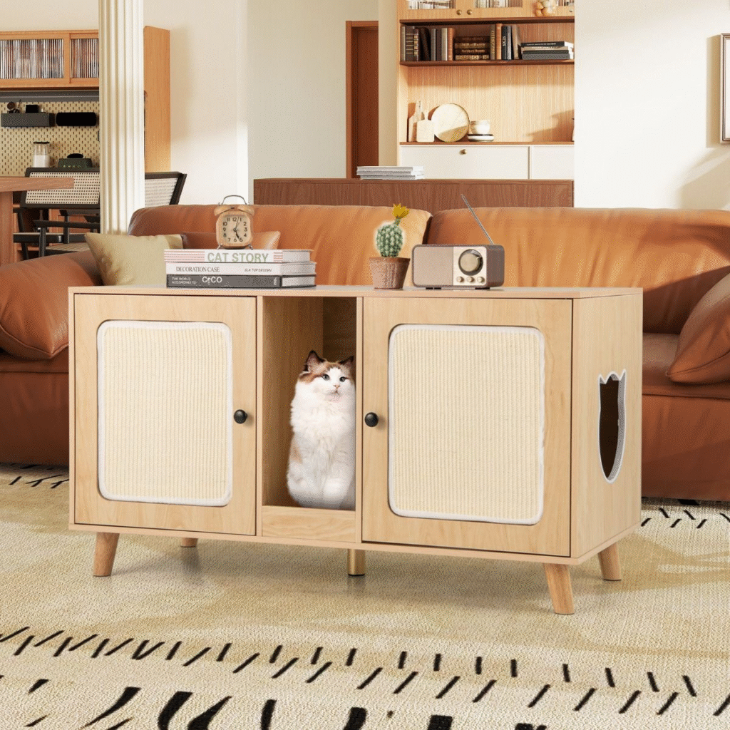 Gabinete Para Caja De Arena Doble - Casa De Gatos De Interior, Tabla De Rascar, Mueble 108 x 50 x 60 cm