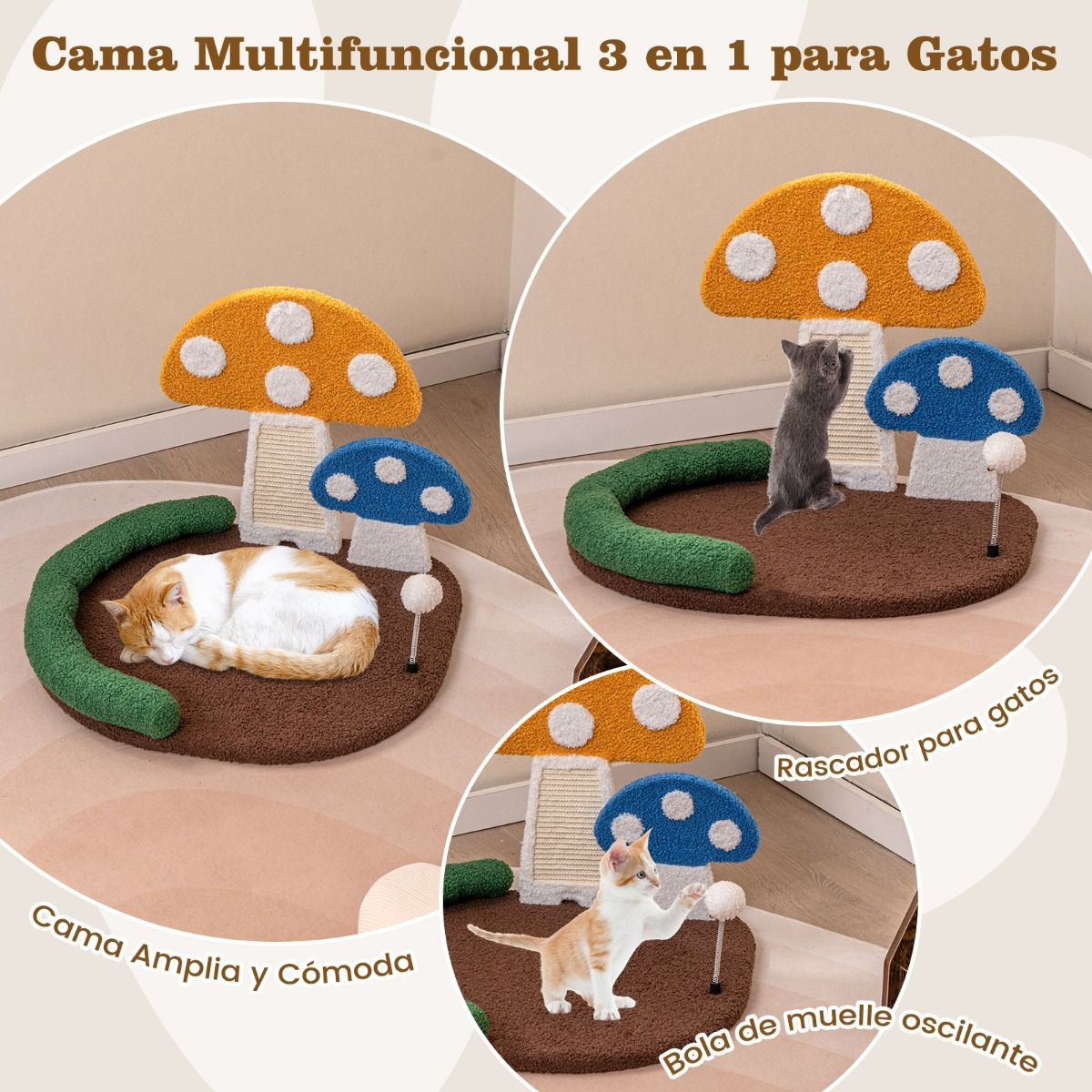 Cama para gatos en forma de seta 3 en 1 - Imagen 6