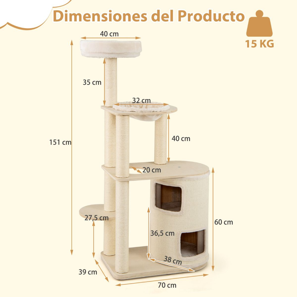 Árbol para gatos alto 151 cm - Imagen 3