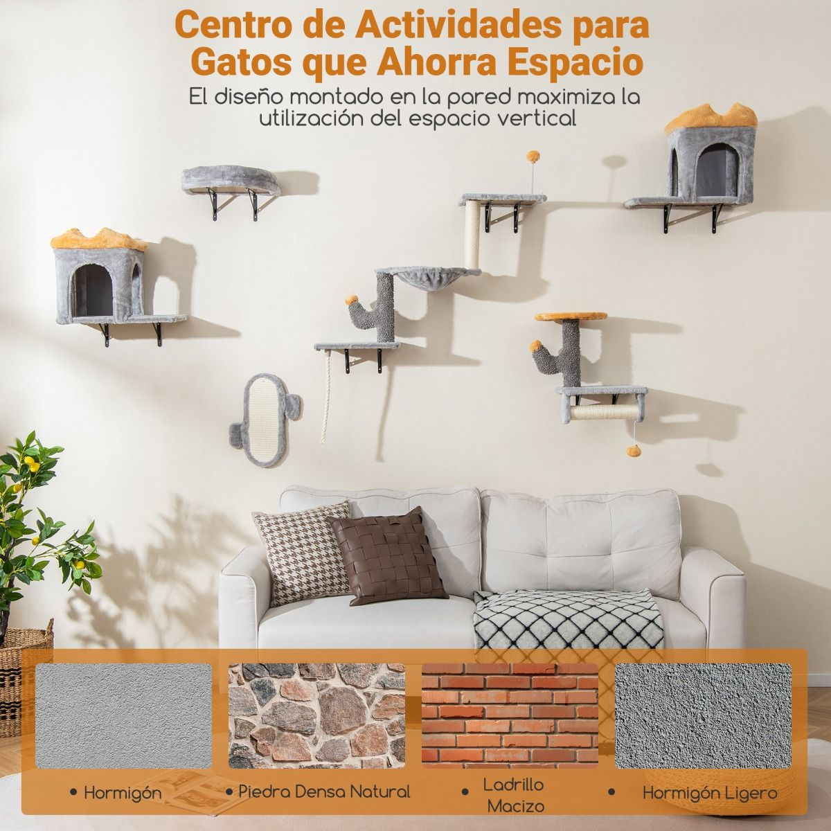 Conjunto de muebles para gatos montado en la pared - Imagen 4